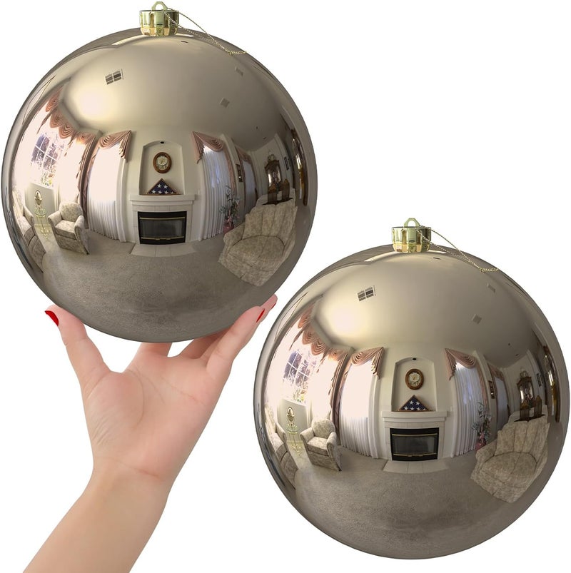 GameXcel Champagne Gold 8.0" Extra Large Christmas Ornaments - Christmas Tree Decoration Balls Shatterproof Hanging Shiny Balls for Birthday Holiday Wedding Decorations Set of 2pcs - Image 1